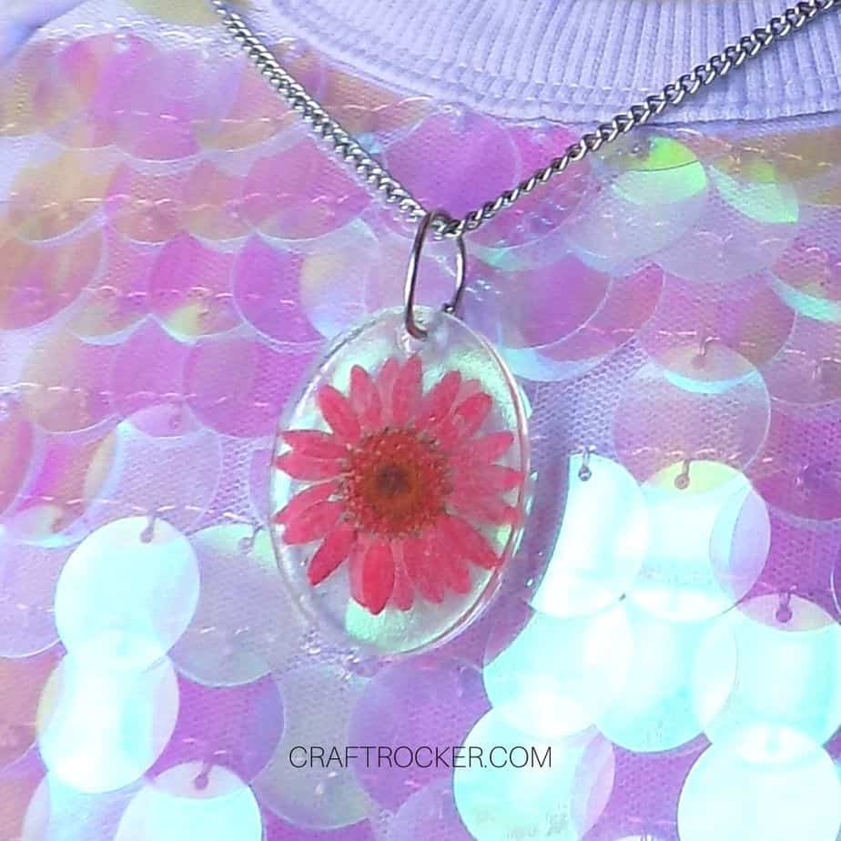 Close up of Pressed Flower Resin Pendant - Craft Rocker
