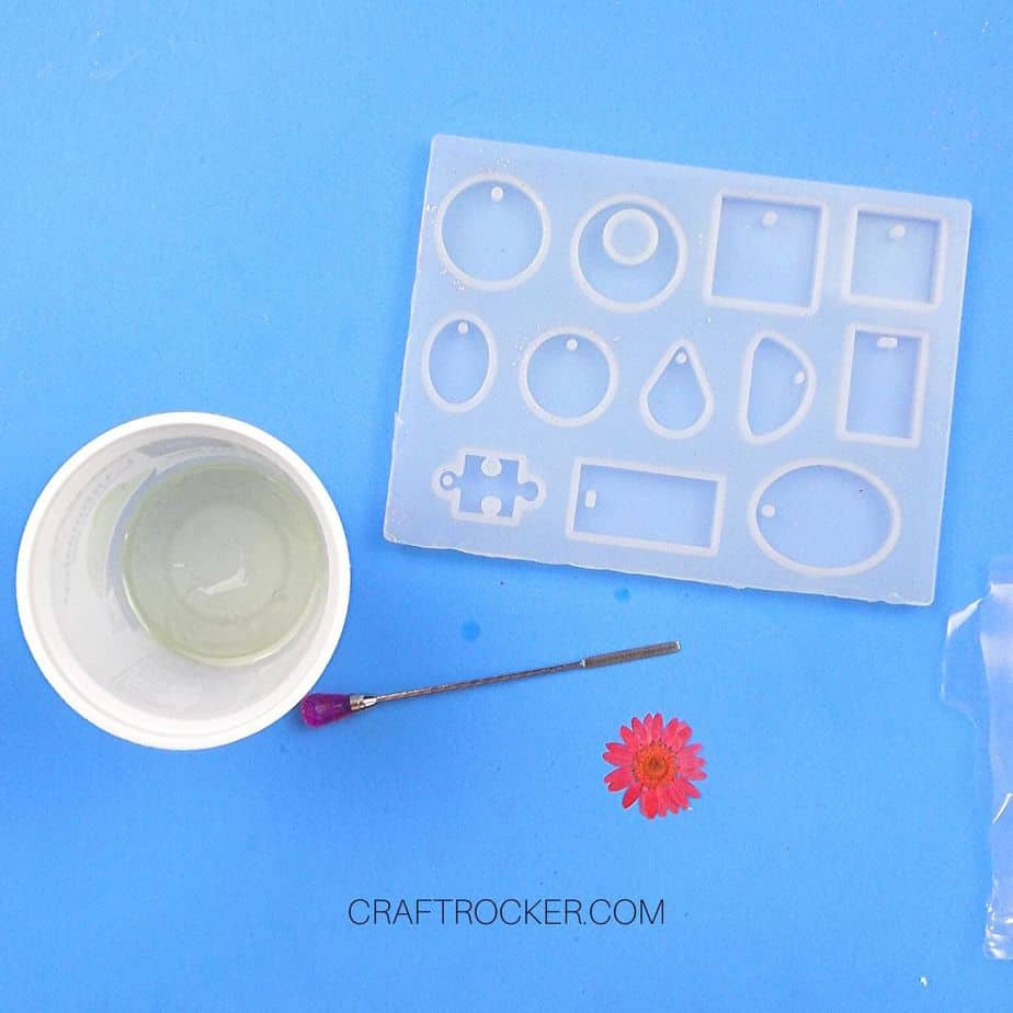 Resin Mold next to Cup of Resin and Dried Flower - Craft Rocker