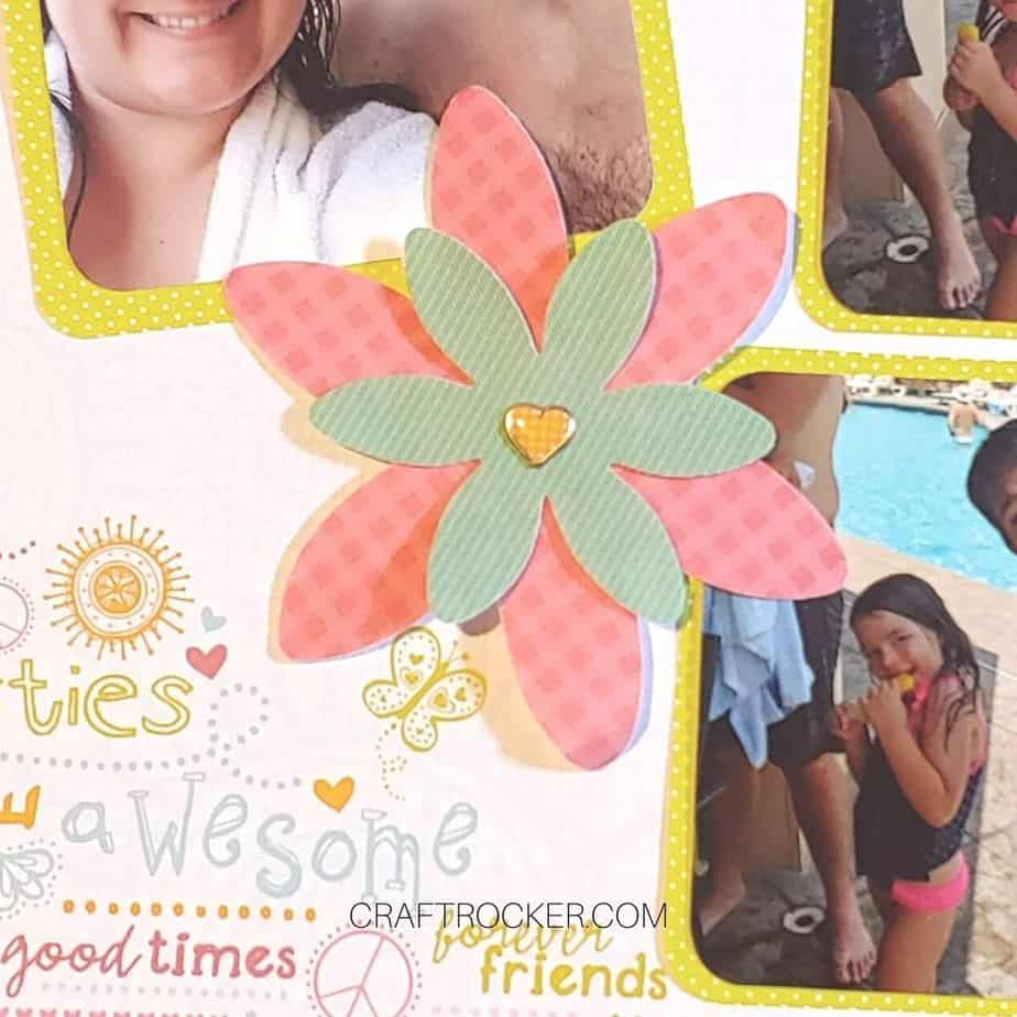 Close Up of Flower with Heart Brad on Scrapbook Page - Craft Rocker