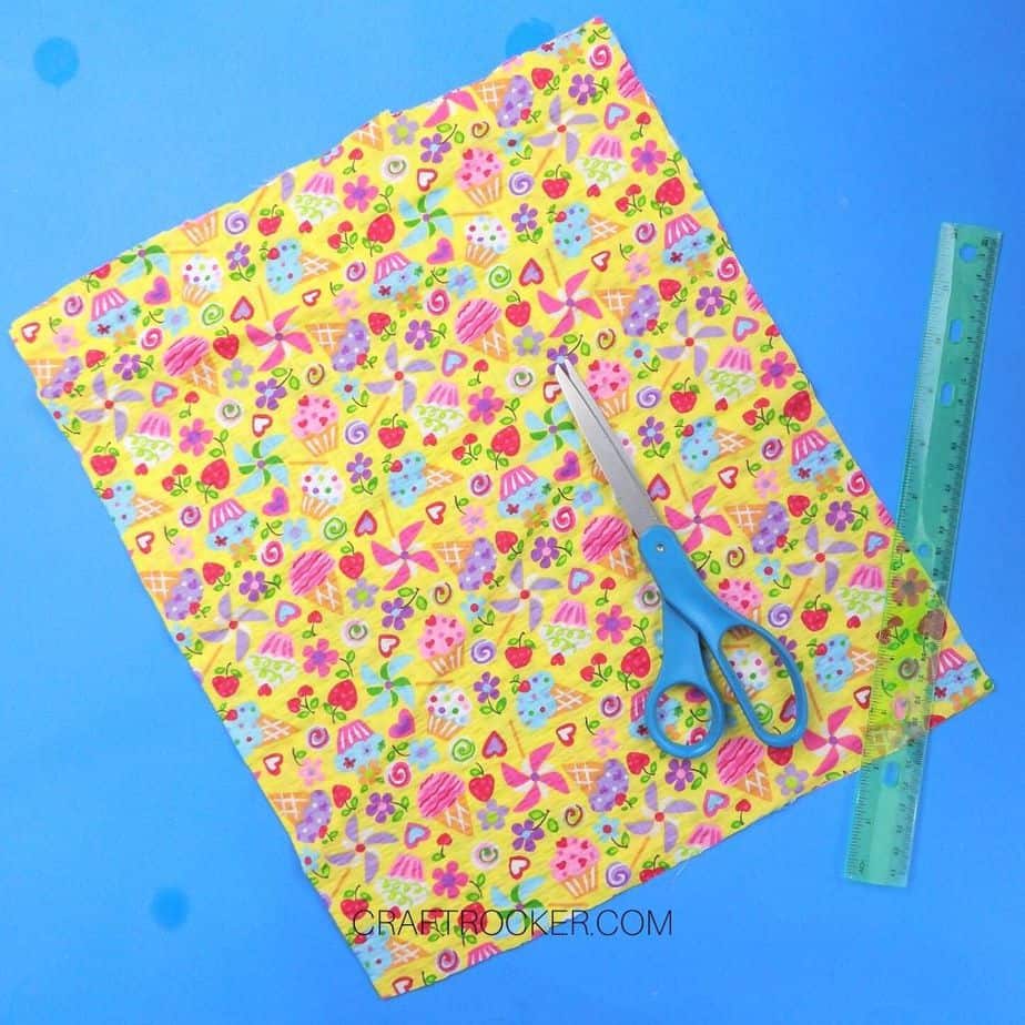 Cut Cupcake Fabric next to Scissors and Ruler - Craft Rocker