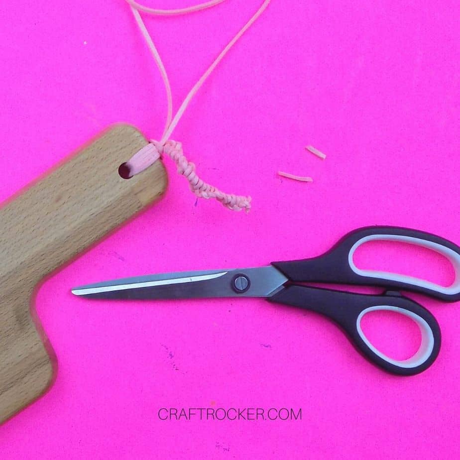 Excess Cording Cut off of Knot next to Scissors - Craft Rocker