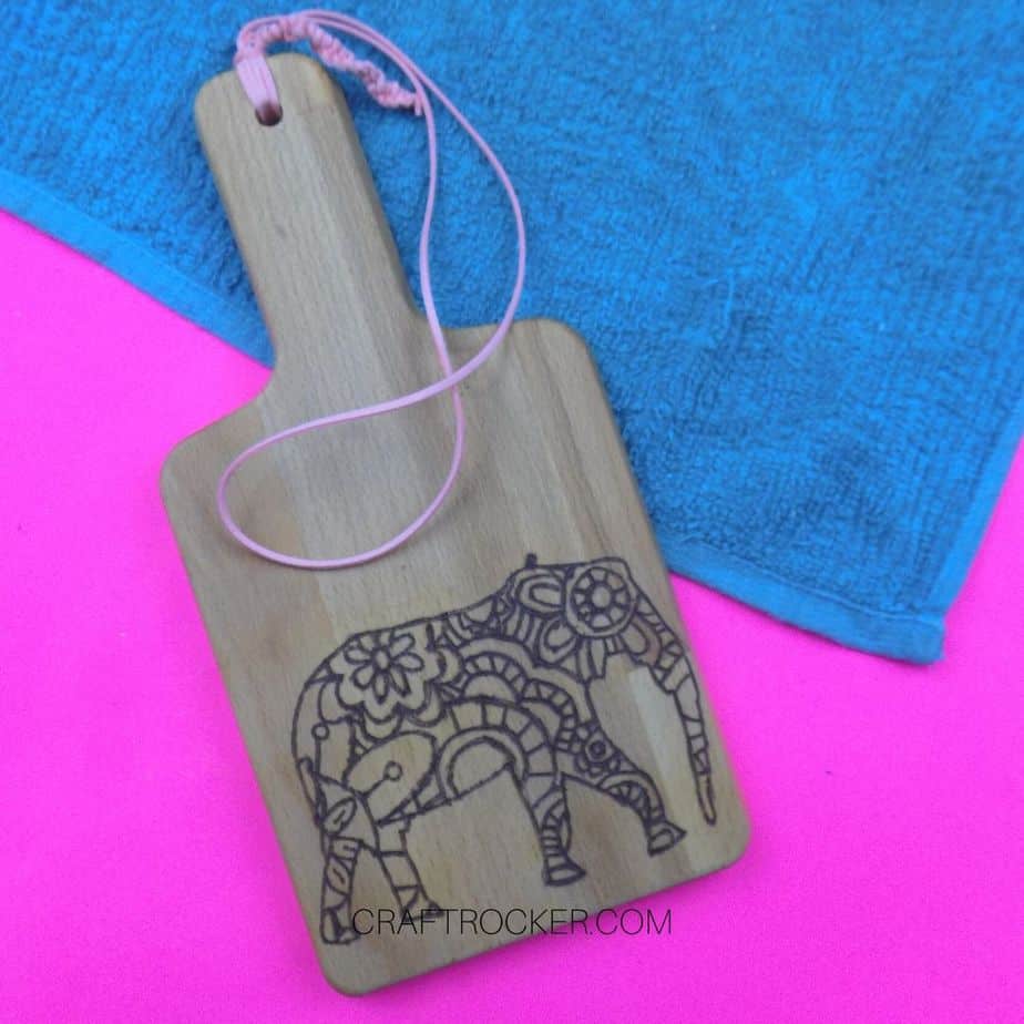 Overhead View of Elephant Wood Burned Cutting Board - Craft Rocker