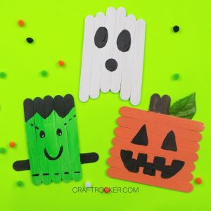 Popsicle Stick Halloween Characters on Green Background - Craft Rocker