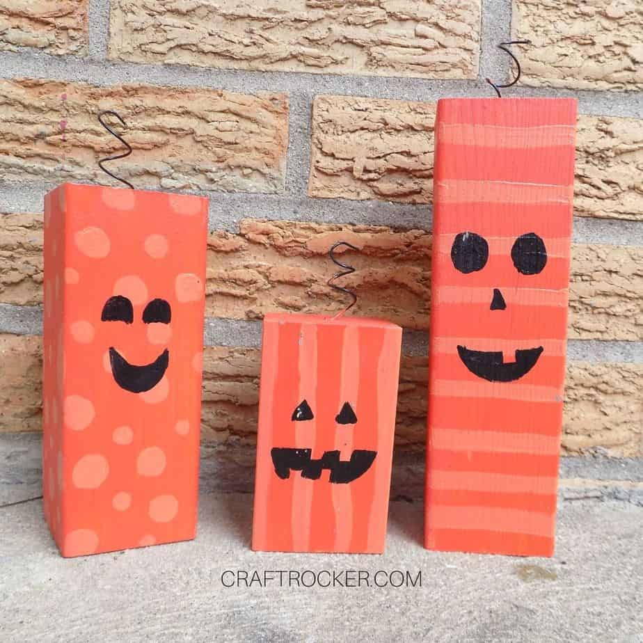 Wood Painted Pumpkins on Brick Background - Craft Rocker