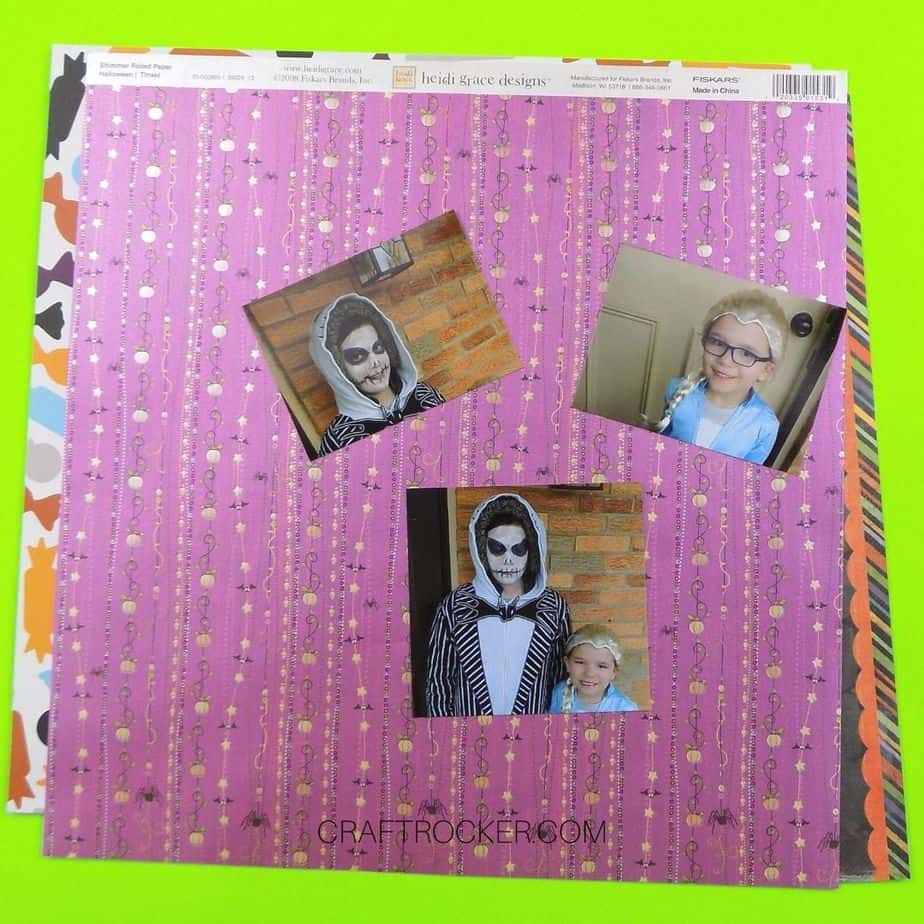 3 Cropped Halloween Photos on Top of Purple 12x12 Paper - Craft Rocker