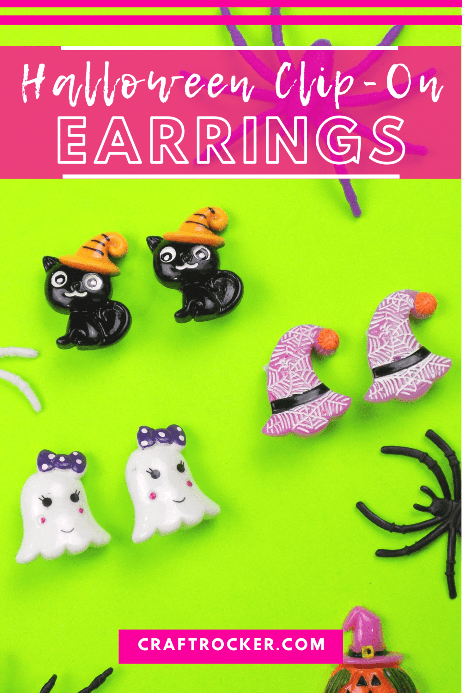 Adorable Cats Witch Hats and Ghost Earrings with text overlay - Halloween Clip-On Earrings - Craft Rocker