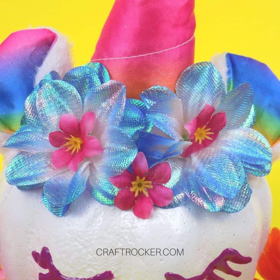 Close Up of Flowers on Unicorn Pumpkin - Craft Rocker