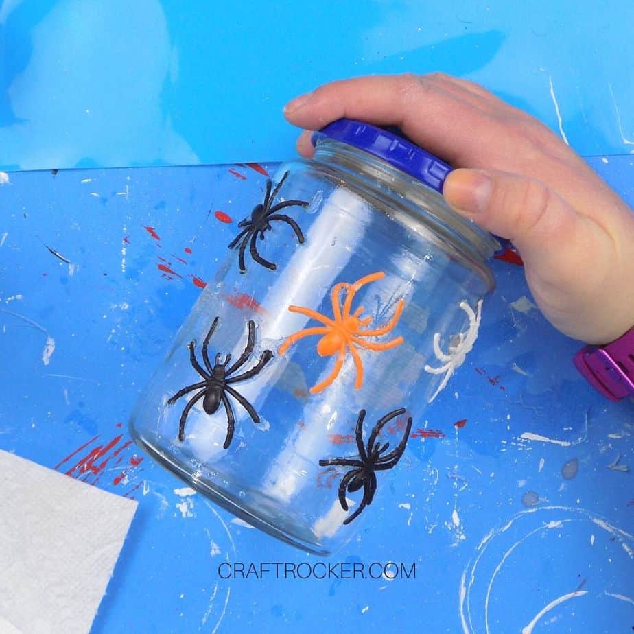 Empty Jar with Plastic Spiders Glued to It - Craft Rocker