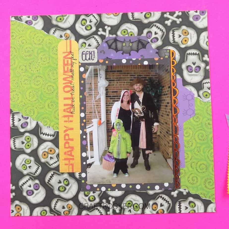 Happy Halloween Paper Title Glued to Skulls Halloween Scrapbook Page - Craft Rocker