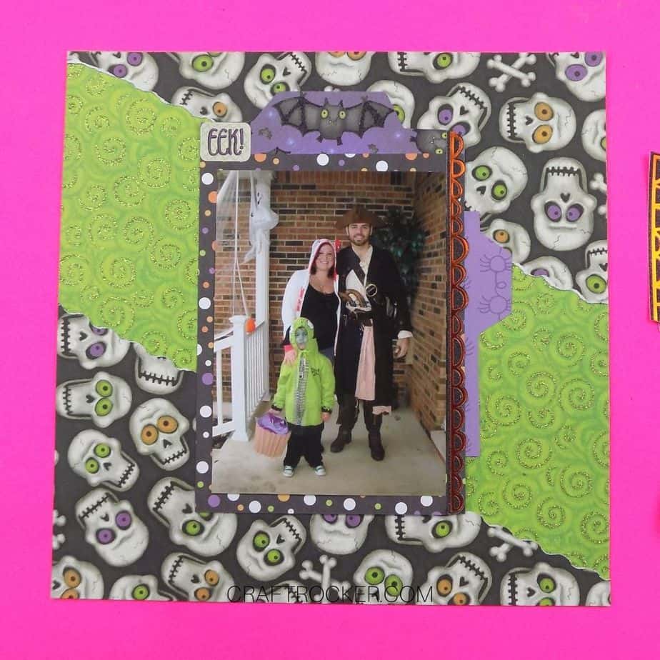 Matted 8x10 Photo with Embellishments Attached to Center of Skulls Scrapbook Page - Craft Rocker