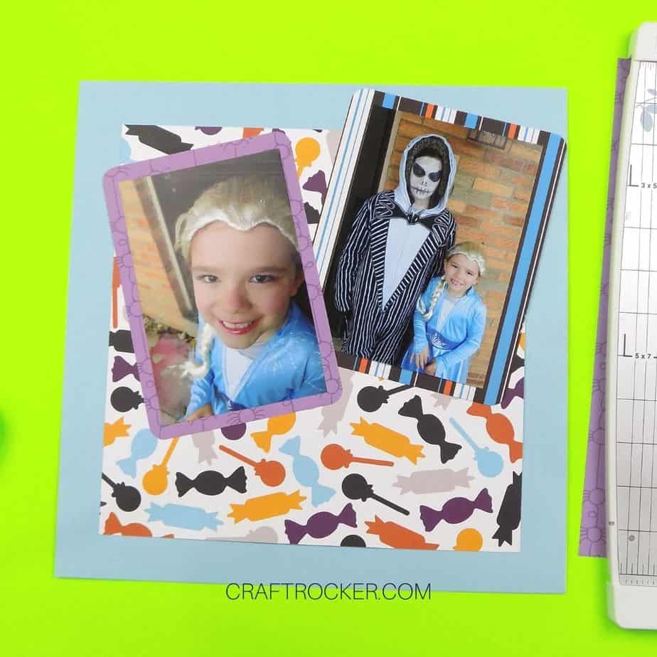 Mounted Photos of Kids in Costumes Attached to Halloween Scrapbook Page - Craft Rocker