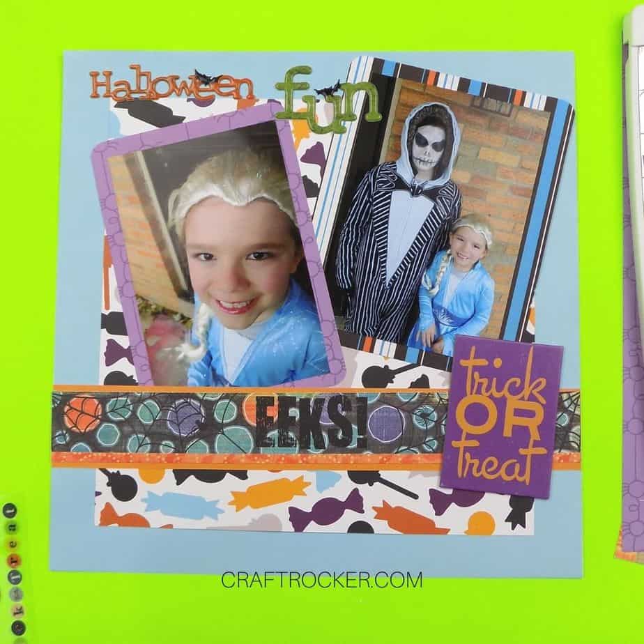 Title and Chipboard Embellishment on Halloween Scrapbook Page - Craft Rocker