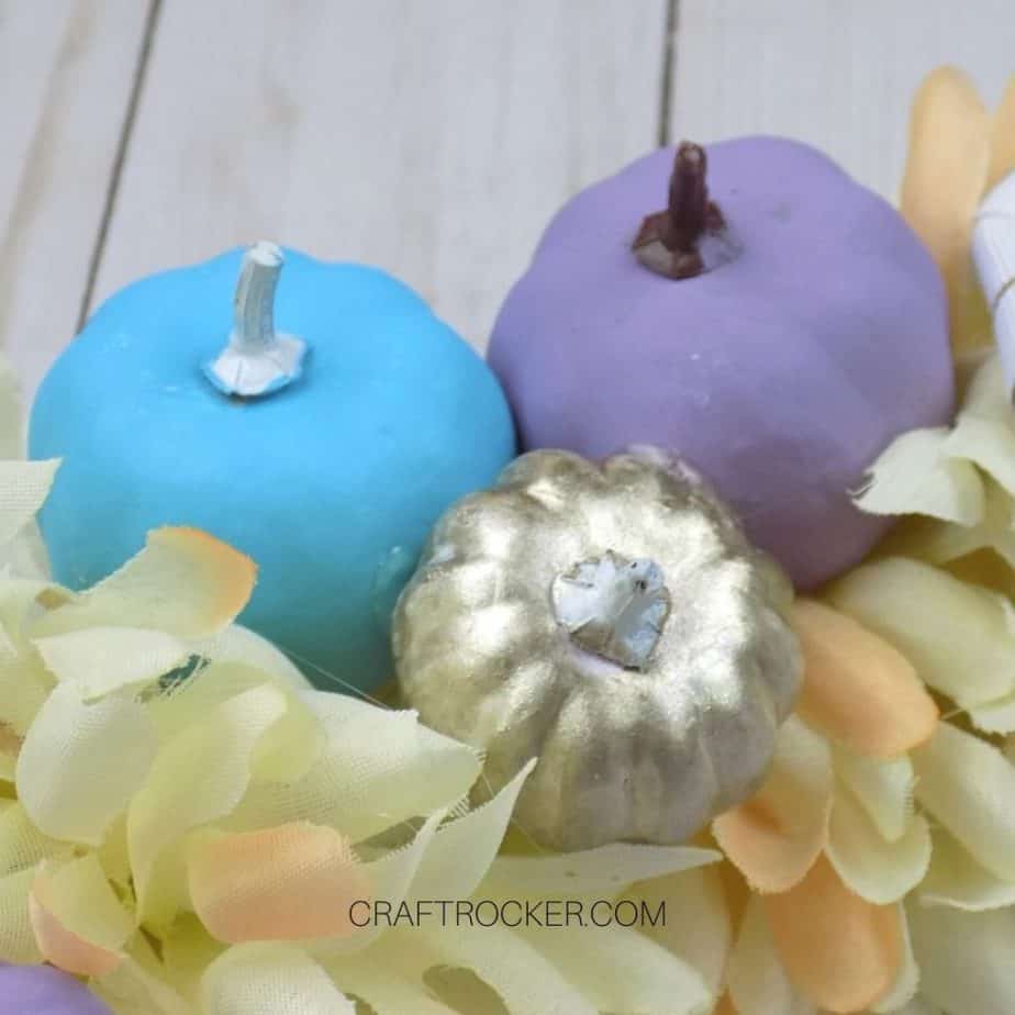 Close Up of Painted Mini Pumpkins next to Flowers - Craft Rocker