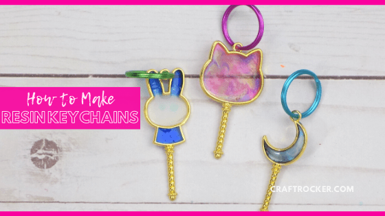 Close Up of UV Resin Keychains with text overlay - How to Make Resin Keychains - Craft Rocker