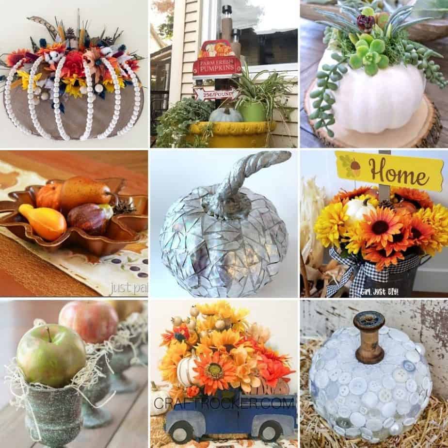 Collage of Photos of Dollar Store Fall Decor DIYs - Craft Rocker