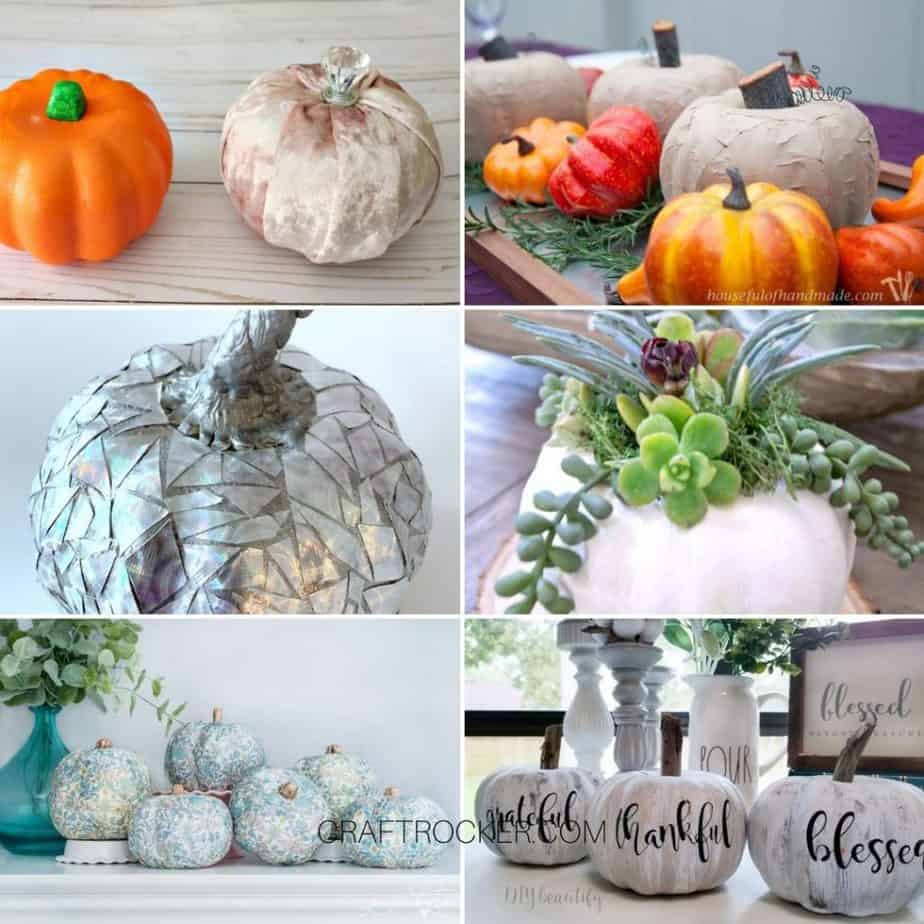 Collage of Photos of Dollar Tree Pumpkin Makeovers - Craft Rocker