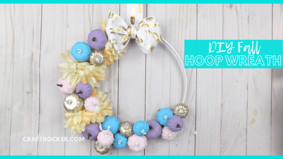 Fall Hoop Wreath on Wood Background with text overlay - DIY Fall Hoop Wreath - Craft Rocker