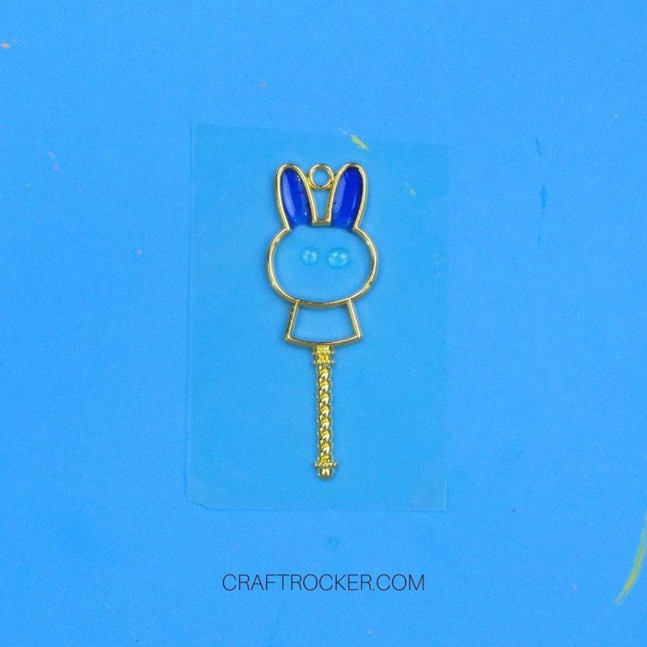 Green Eyes and Blue UV Resin in Metal Bunny Charm - Craft Rocker