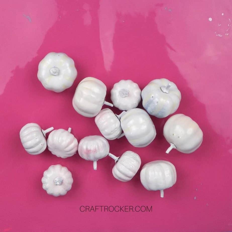 Mini White Painted Pumpkins on Pink Nonstick Mat - Craft Rocker