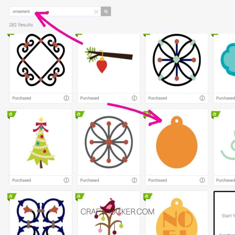 Ornament Search Screenshot in Design Space - Craft Rocker