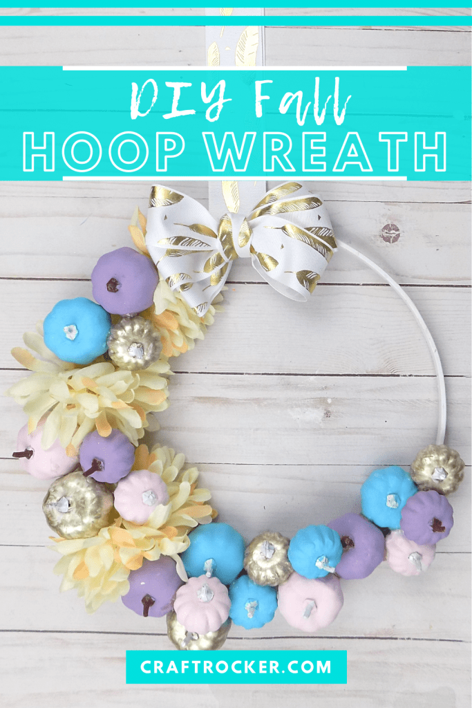 Pastel Hoop Wreath on Wood Background with text overlay - DIY Fall Hoop Wreath - Craft Rocker