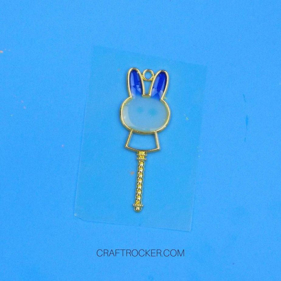 White and Blue UV Resin in the Head of Metal Bunny Charm - Craft Rocker