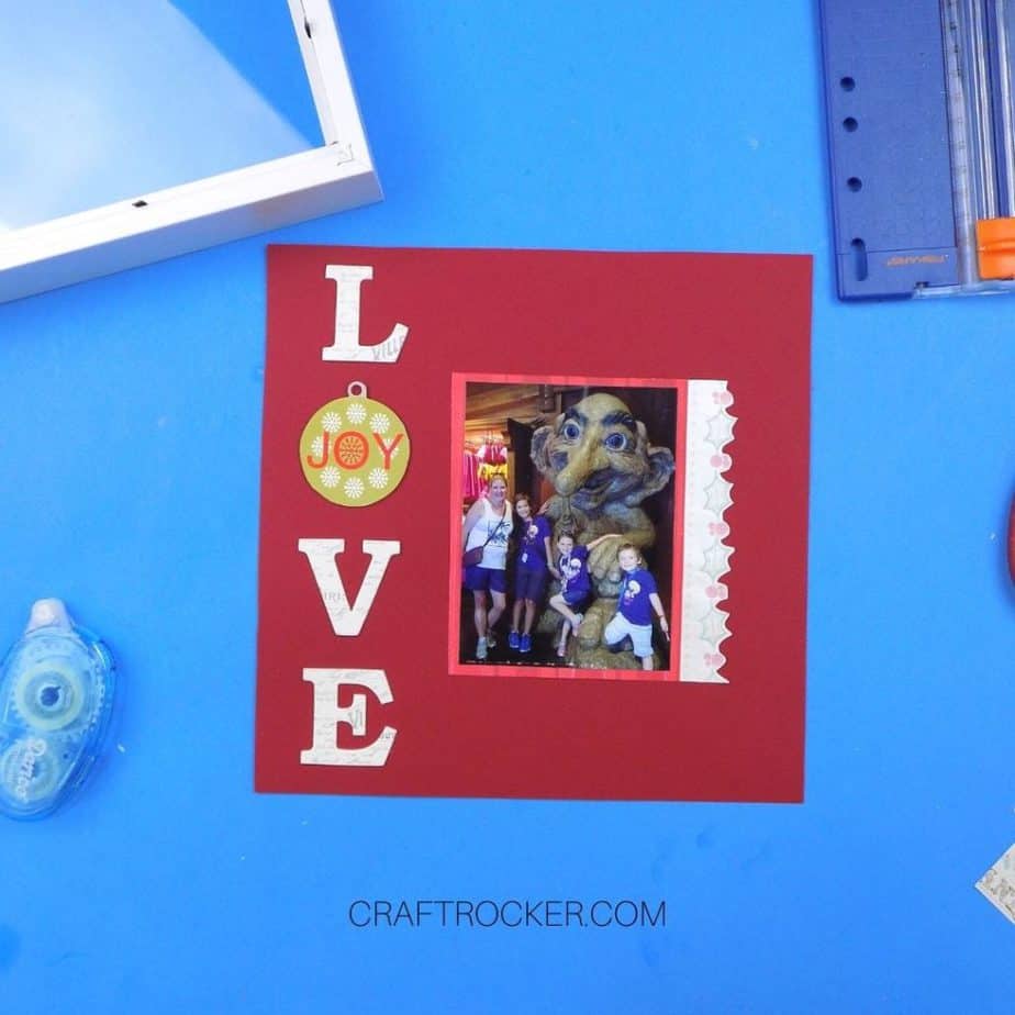 Word Love and Matted Photo on Red Cardstock - Craft Rocker