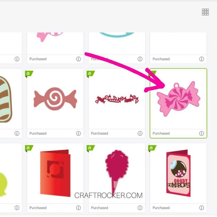 Arrow Pointing to Candy Cut File in Design Studio - Craft Rocker