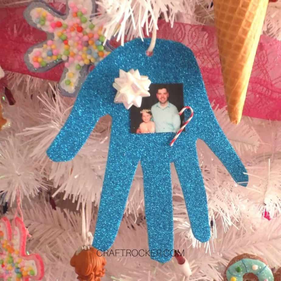 Blue Glitter Handprint Ornament on Tree - Craft Rocker