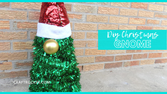 Close Up of Christmas Gnome with text overlay - DIY Christmas Gnome - Craft Rocker