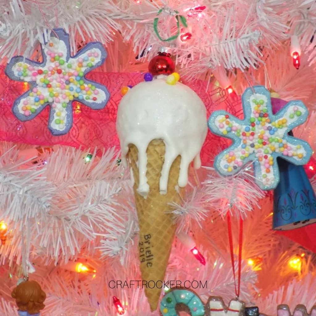 Close Up of Ice Cream Cone Ornament on Candy Christmas Tree - Craft Rocker