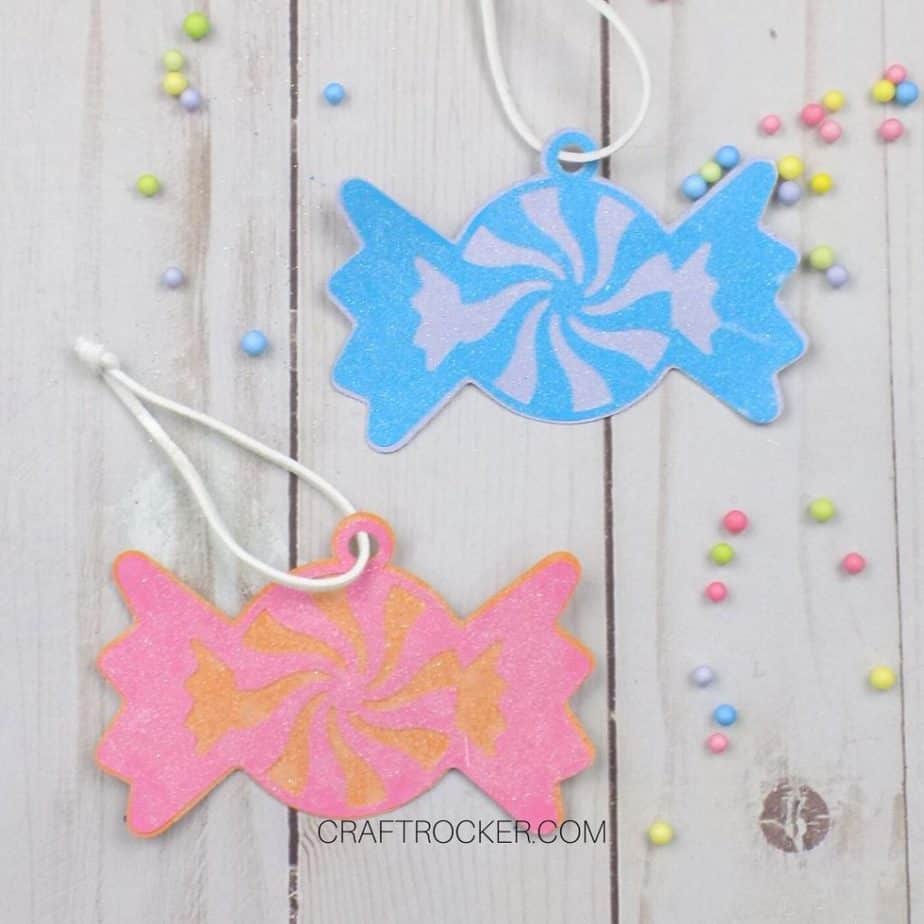 Close Up of Pink and Blue Glittery Paper Candy Ornaments - Craft Rocker