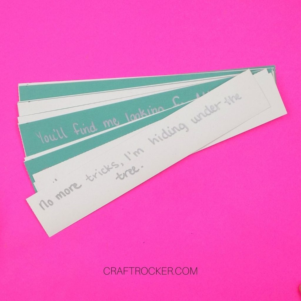 Clues Written on Strips of Cardstock - Craft Rocker