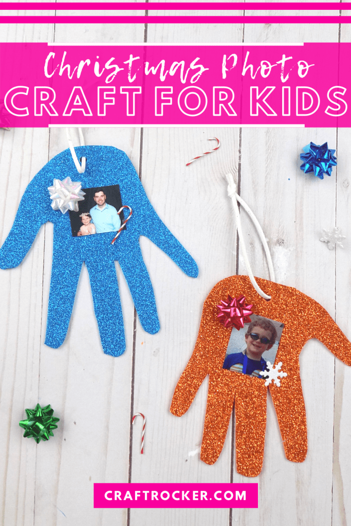 Handprint Ornaments on Wood Background with text overlay - Christmas Photo Craft for Kids - Craft Rocker