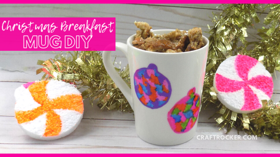 Ornament Sharpie Mug on Wood Background with text overlay - Christmas Breakfast Mug DIY - Craft Rocker