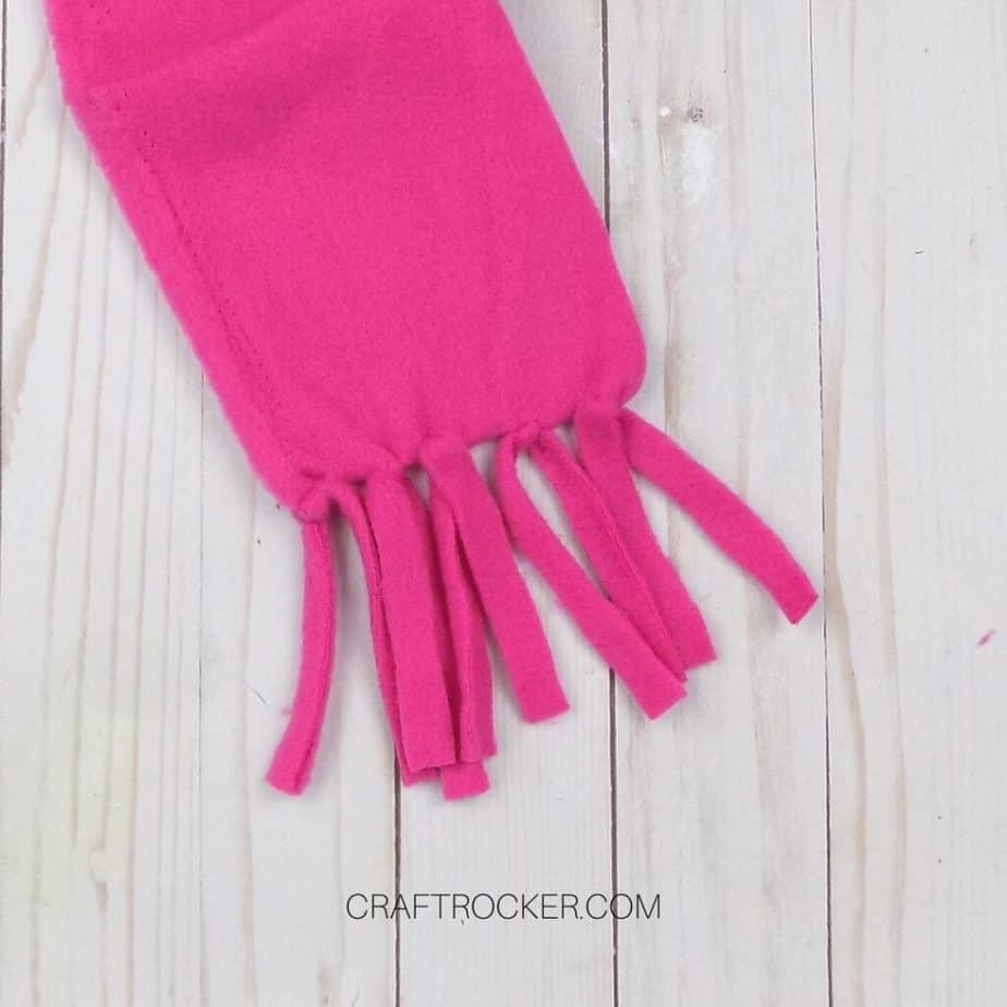 Close Up of Tied Fringe on Hot Pink Fleece - Craft Rocker