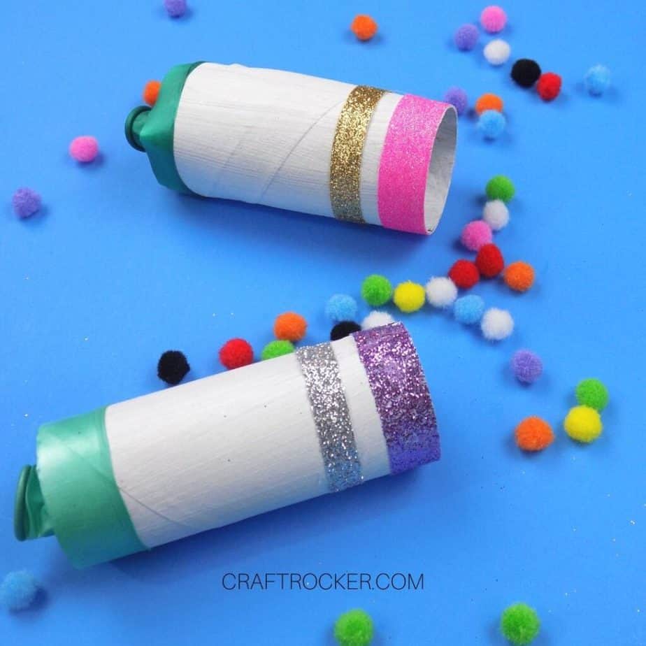 Glitter New Years Poppers next to Pompoms - Craft Rocker