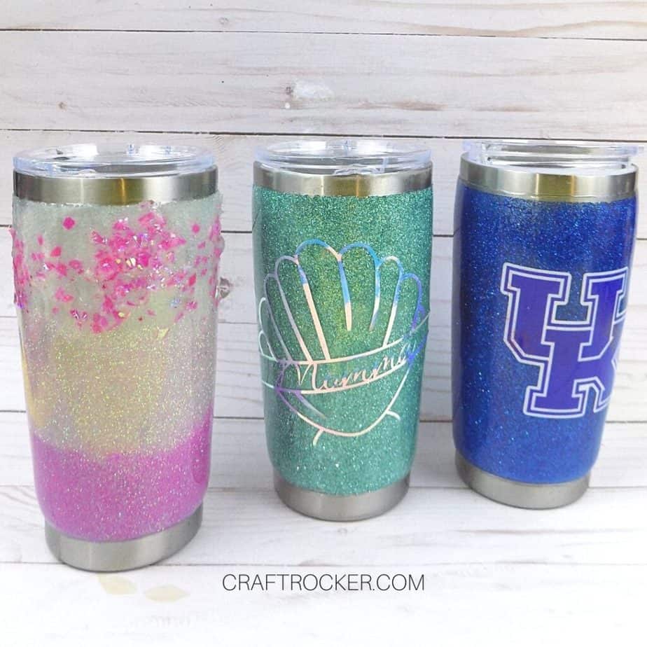 Glitter Tumblers Next to Each Other on Wood Background - Craft Rocker
