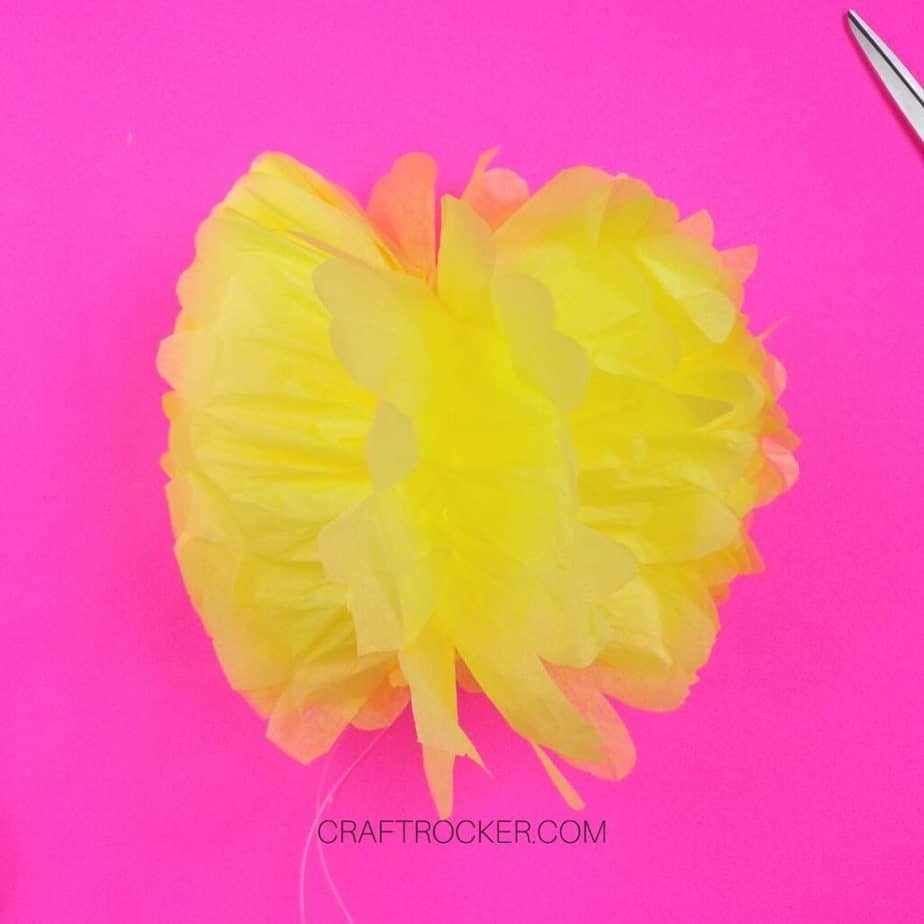 Lightly Pulled Center of Yellow Tissue Paper Pom Pom - Craft Rocker