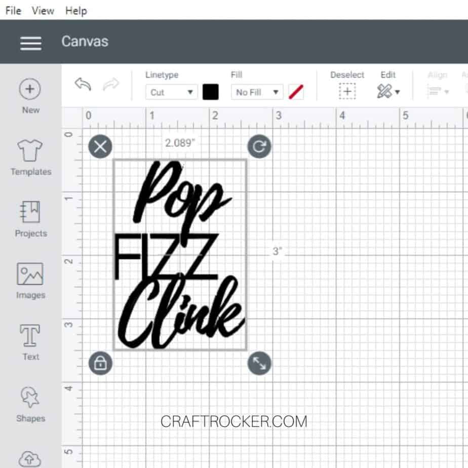 Size Dimensions of Pop Fizz Clink Image on Cricut Design Space Canvas - Craft Rocker