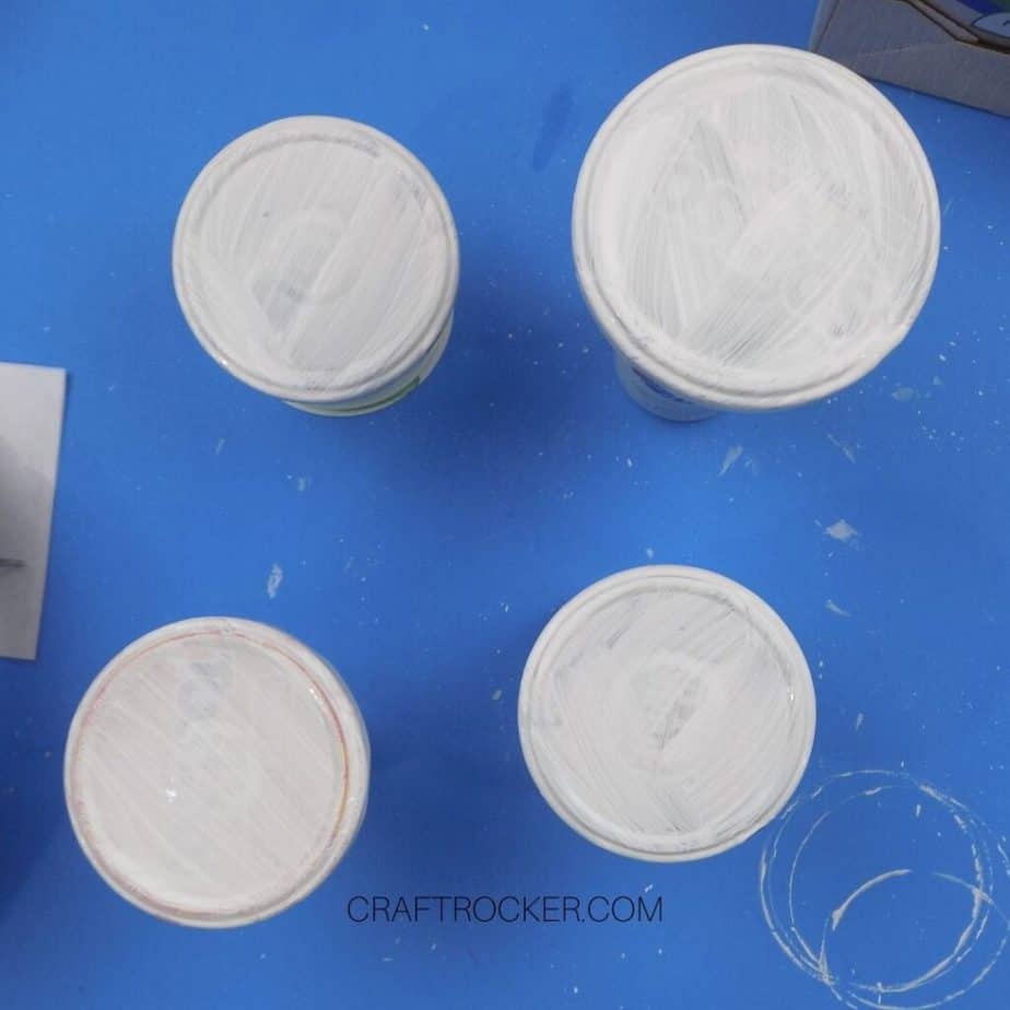 4 White Painted Salsa Jar Lids - Craft Rocker