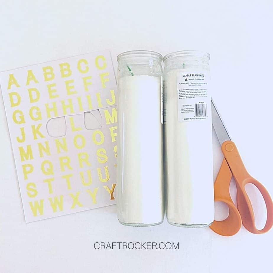 Gold Rub on Letters next to Candles and Scissors - Craft Rocker