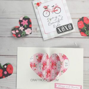 Valentines Card next to Open 3D Heart Pop Up Card - Craft Rocker
