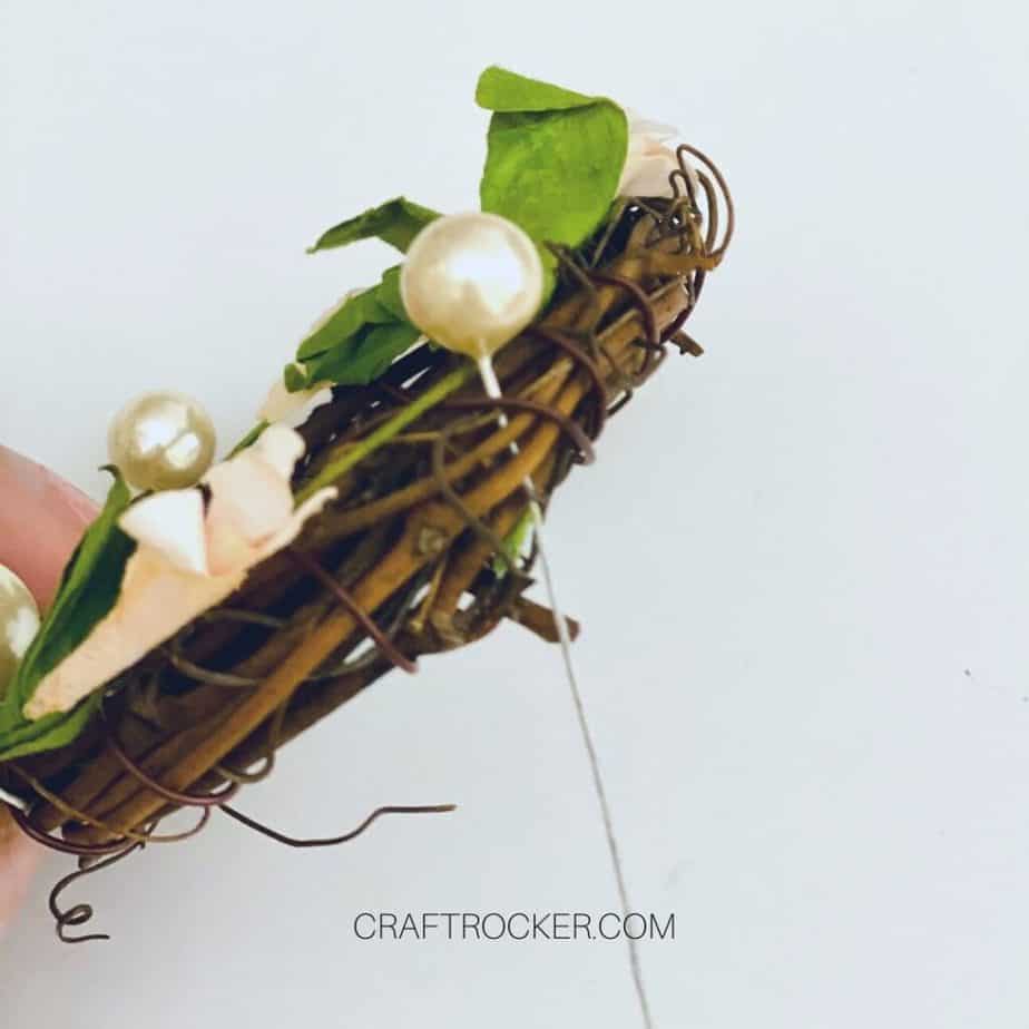 Close Up of Pearl Attached to Mini Grapevine Wreath - Craft Rocker