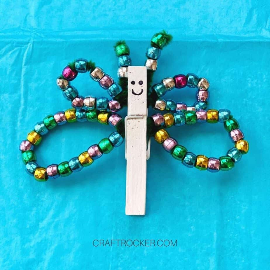 Close Up of Spring Colors Beaded Clothespin Butterfly - Craft Rocker
