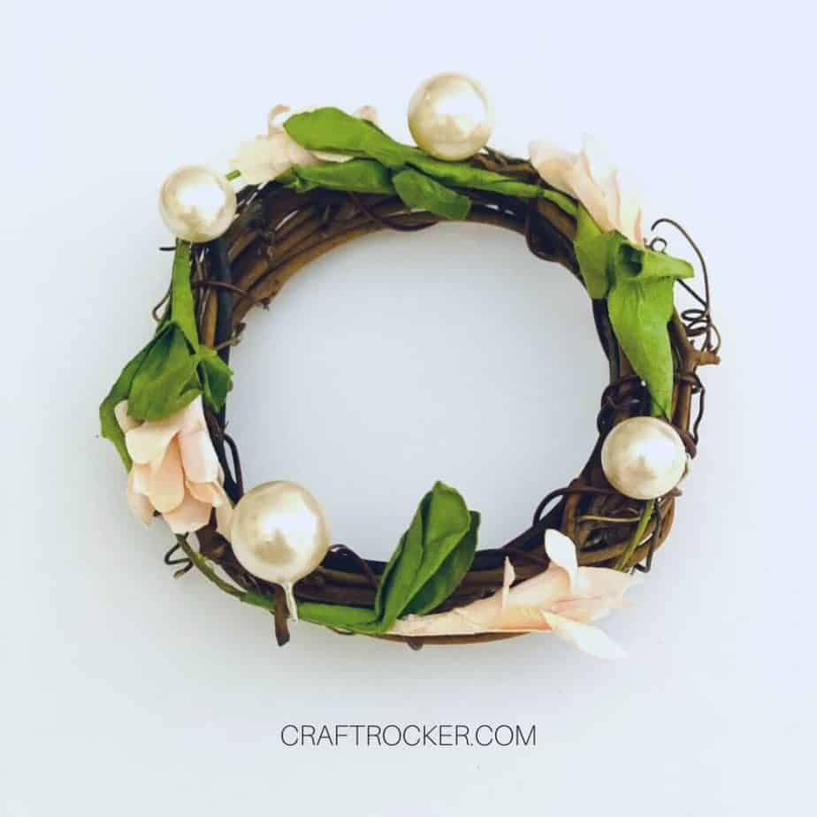 Pearls and Flowers Attached to Mini Grapevine Wreath - Craft Rocker