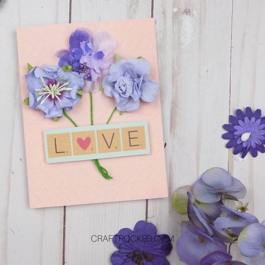 Bouquet Card next to Flowers on Wood Background - Craft Rocker