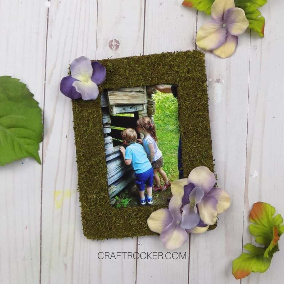 Floral Moss Frame with Photo of Kids on Wood Background - Craft Rocker
