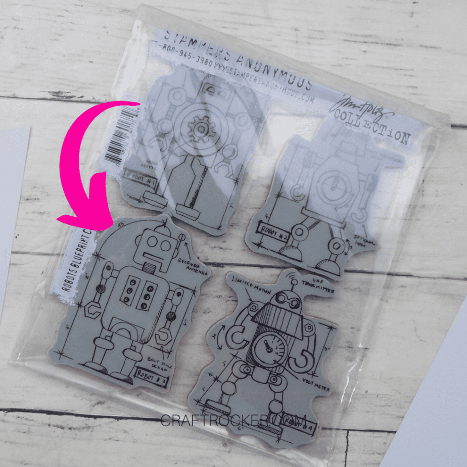 Robot Blueprint Stamps with Pink Arrow Pointing to Robot 3 - Craft Rocker