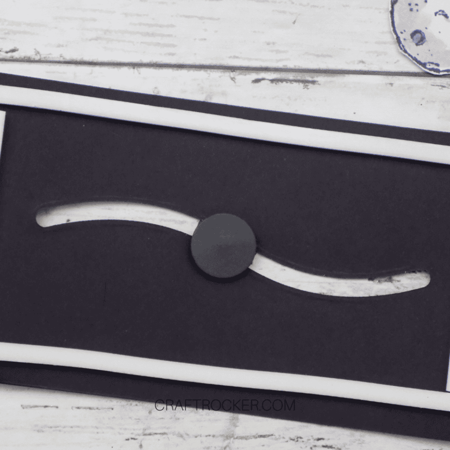 Close Up of Black Paper Circle In Slider Cut of Card - Craft Rocker